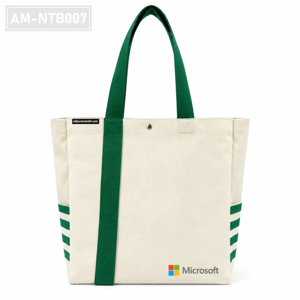 Cream Canvas Tote Bag with Green Stripes