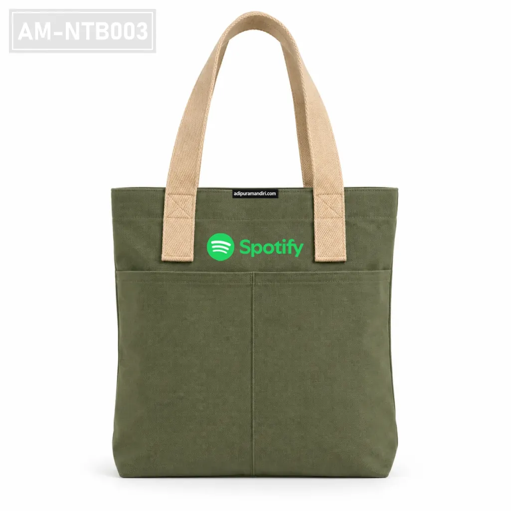 Olive Green Canvas Two-Pocket Tote Bag