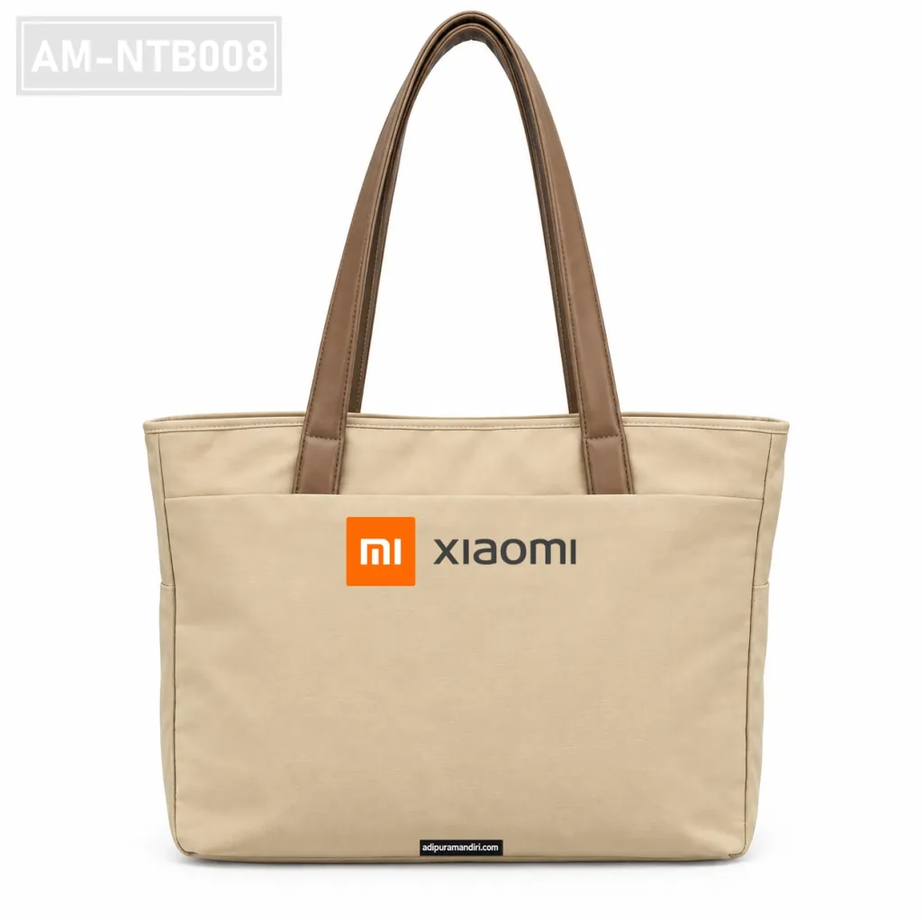 Cream Canvas Tote Bag with Brown Straps