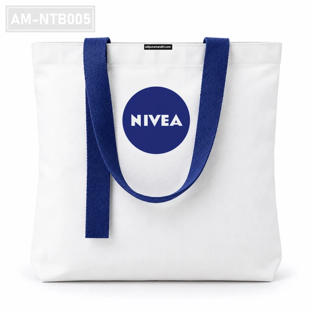 Cream Canvas Tote Bag with Navy Handles