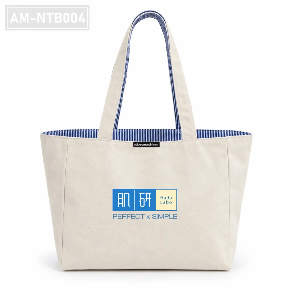 Cream Canvas Tote Bag with Striped Lining