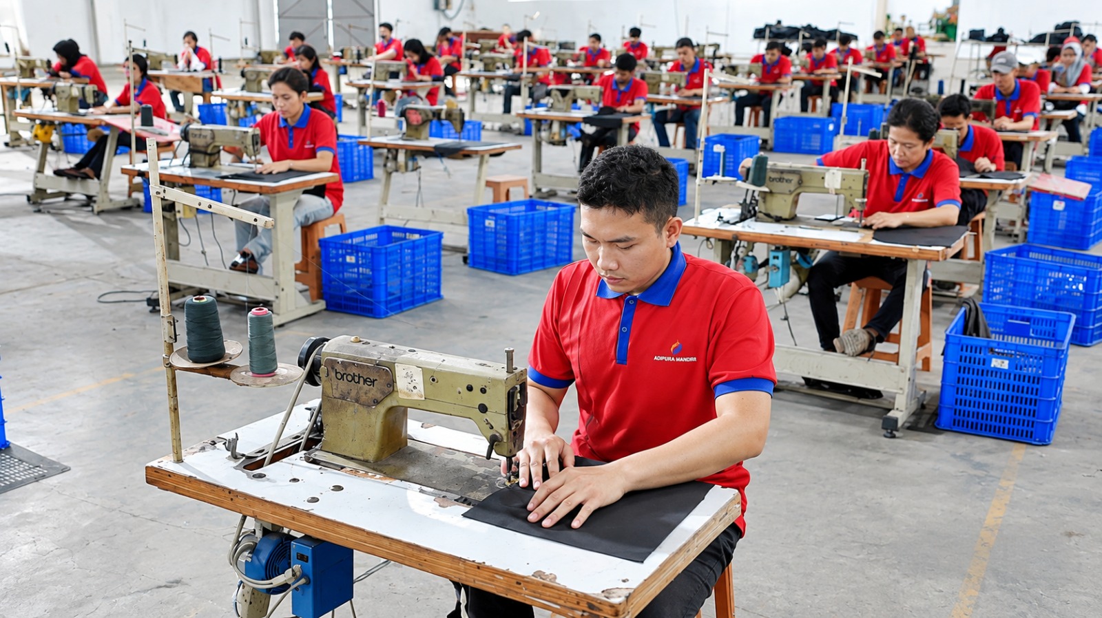 PT Adipura Mandiri production team monitoring and sewing custom bags