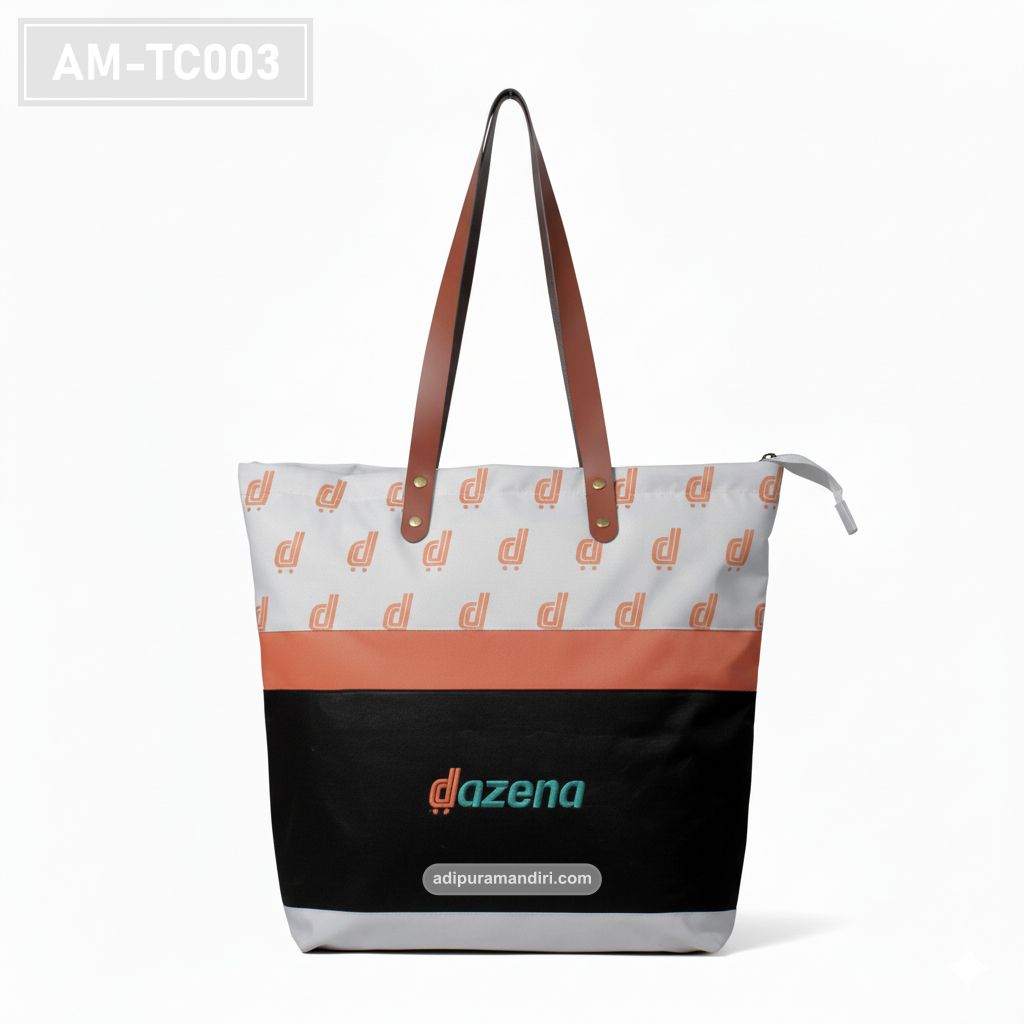 Orange Colorblock Canvas Tote Bag