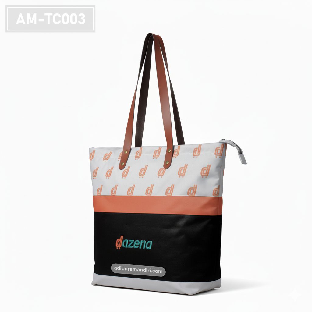 Orange Colorblock Canvas Tote Bag