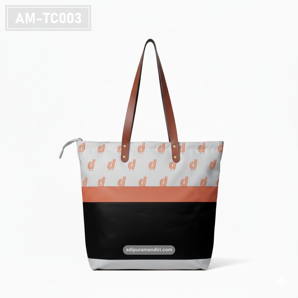 Orange Colorblock Canvas Tote Bag