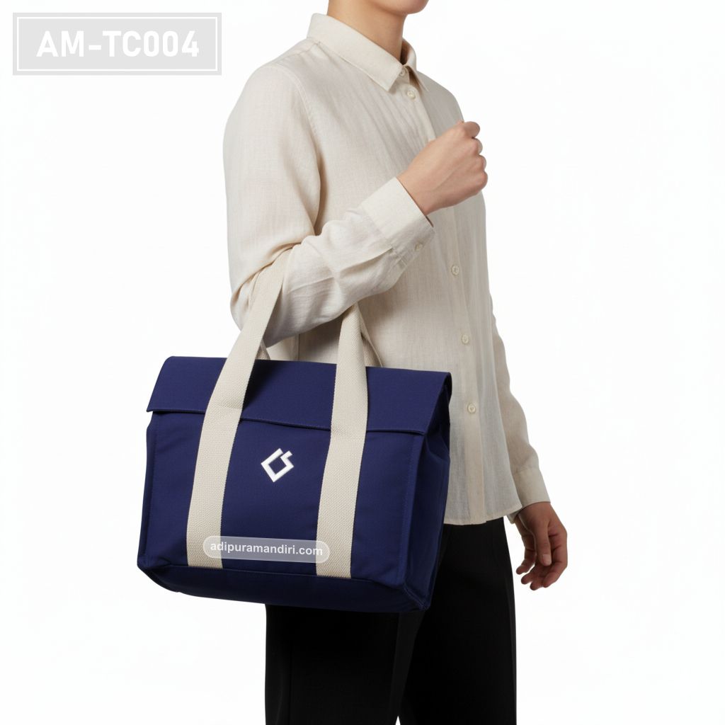 Navy Structured Canvas Tote Bag