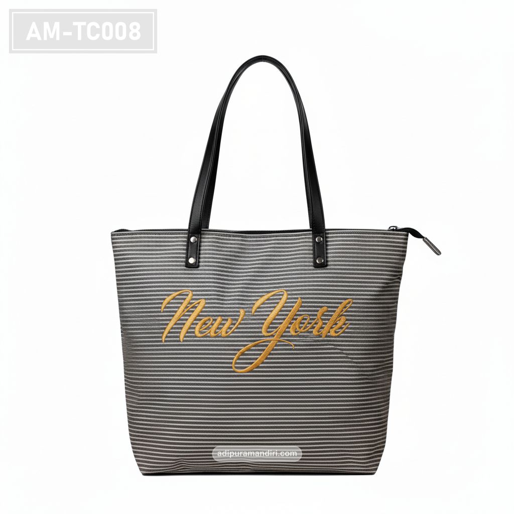 Grey Striped Canvas Tote Bag