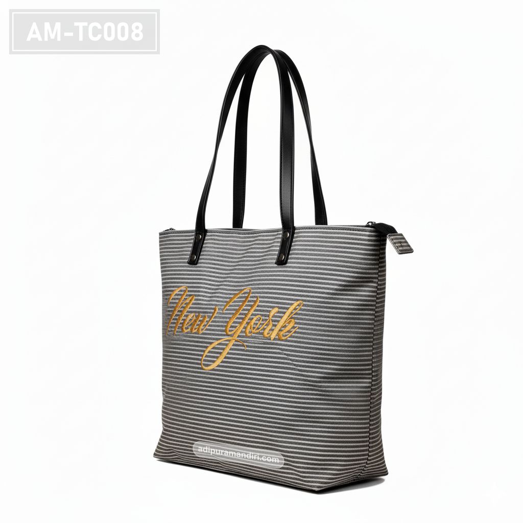 Grey Striped Canvas Tote Bag