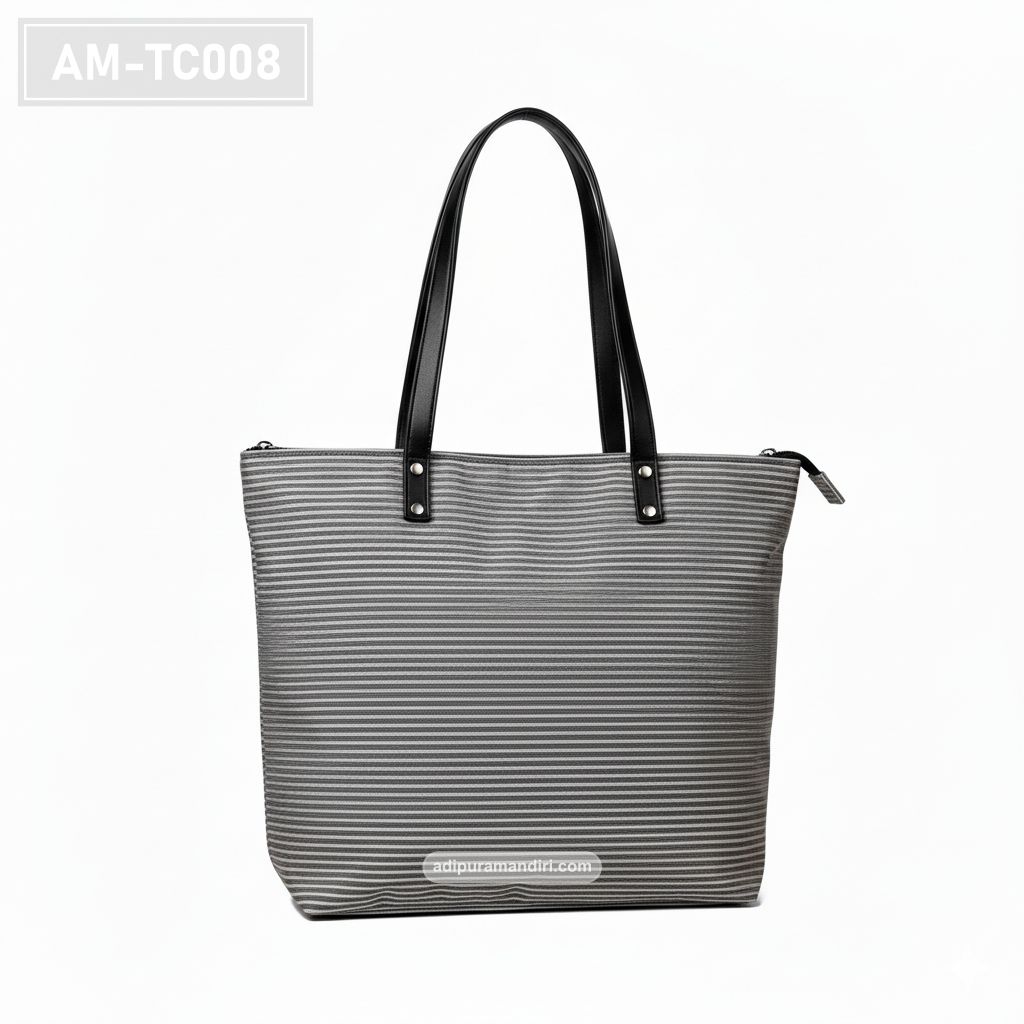 Grey Striped Canvas Tote Bag