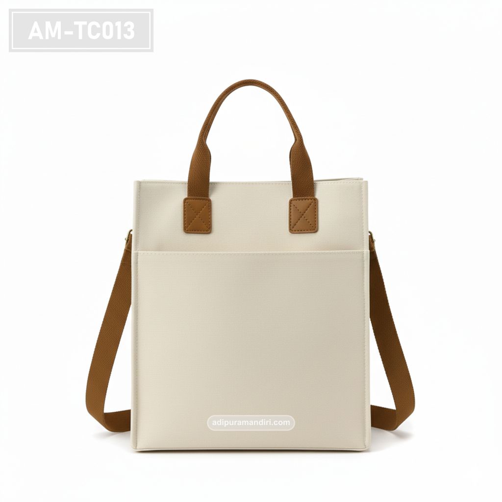 Cream Canvas Tote Bag with Leather Accents