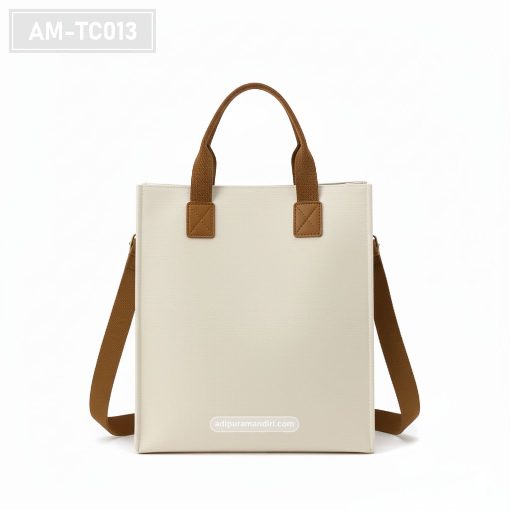 Cream Canvas Tote Bag with Leather Accents