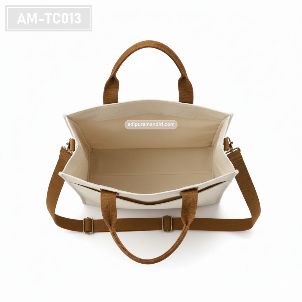Cream Canvas Tote Bag with Leather Accents