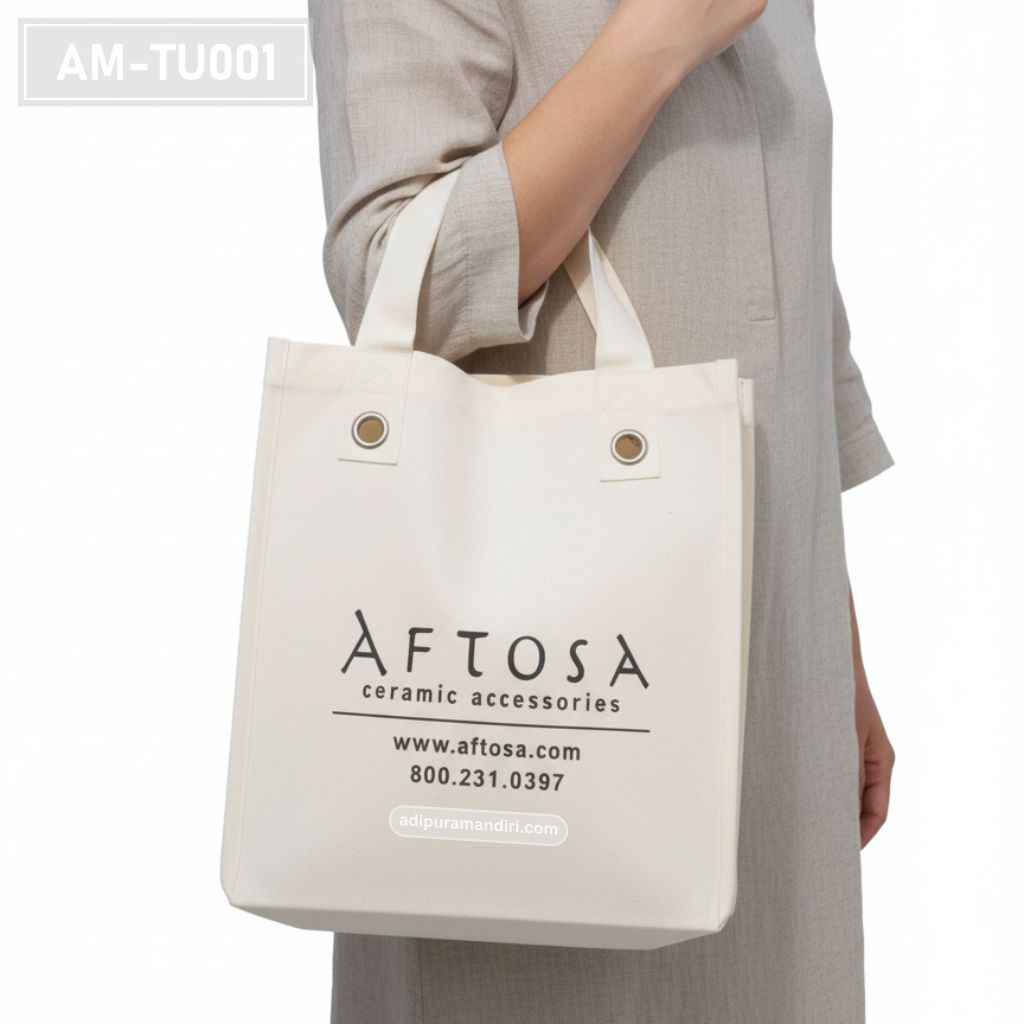 Cream Spunbond Tote Bag with Metal Grommets