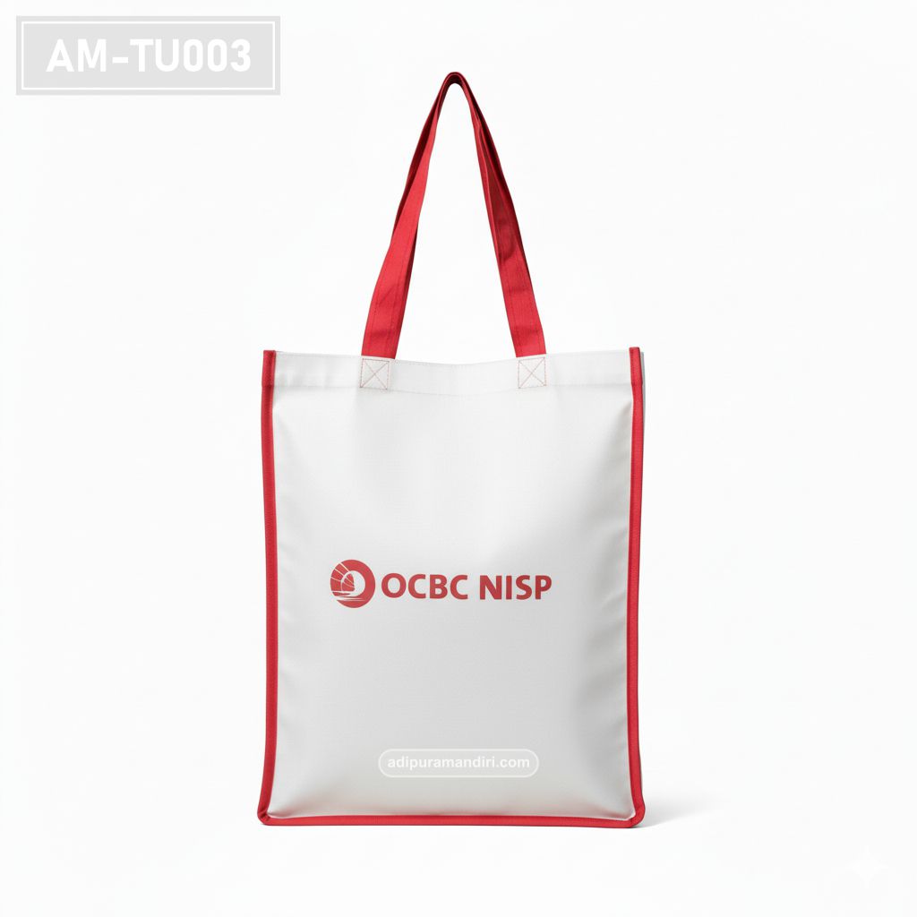 White Spunbond Tote Bag with Red Piping