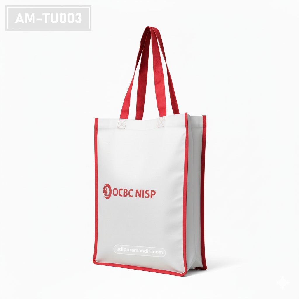 White Spunbond Tote Bag with Red Piping