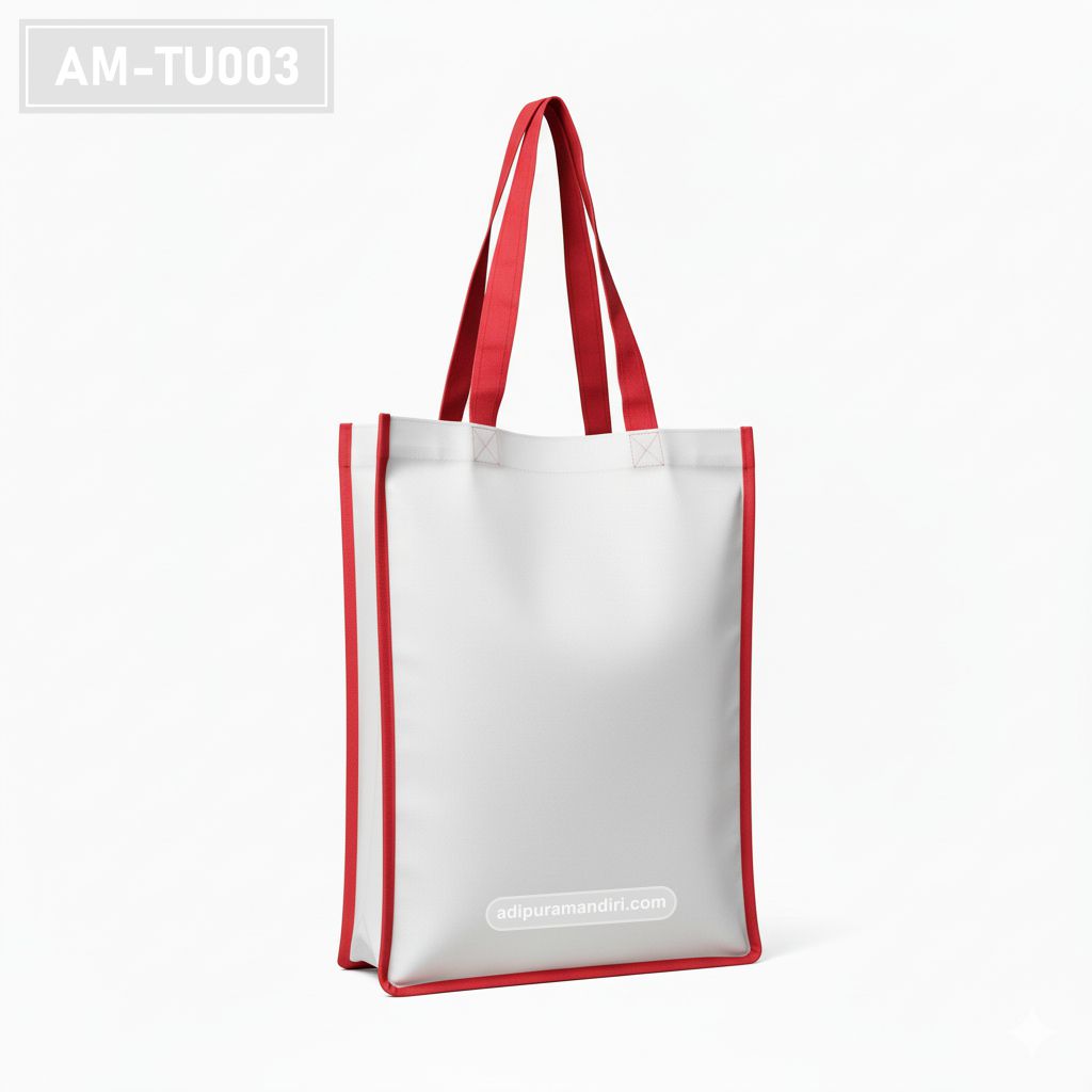 White Spunbond Tote Bag with Red Piping