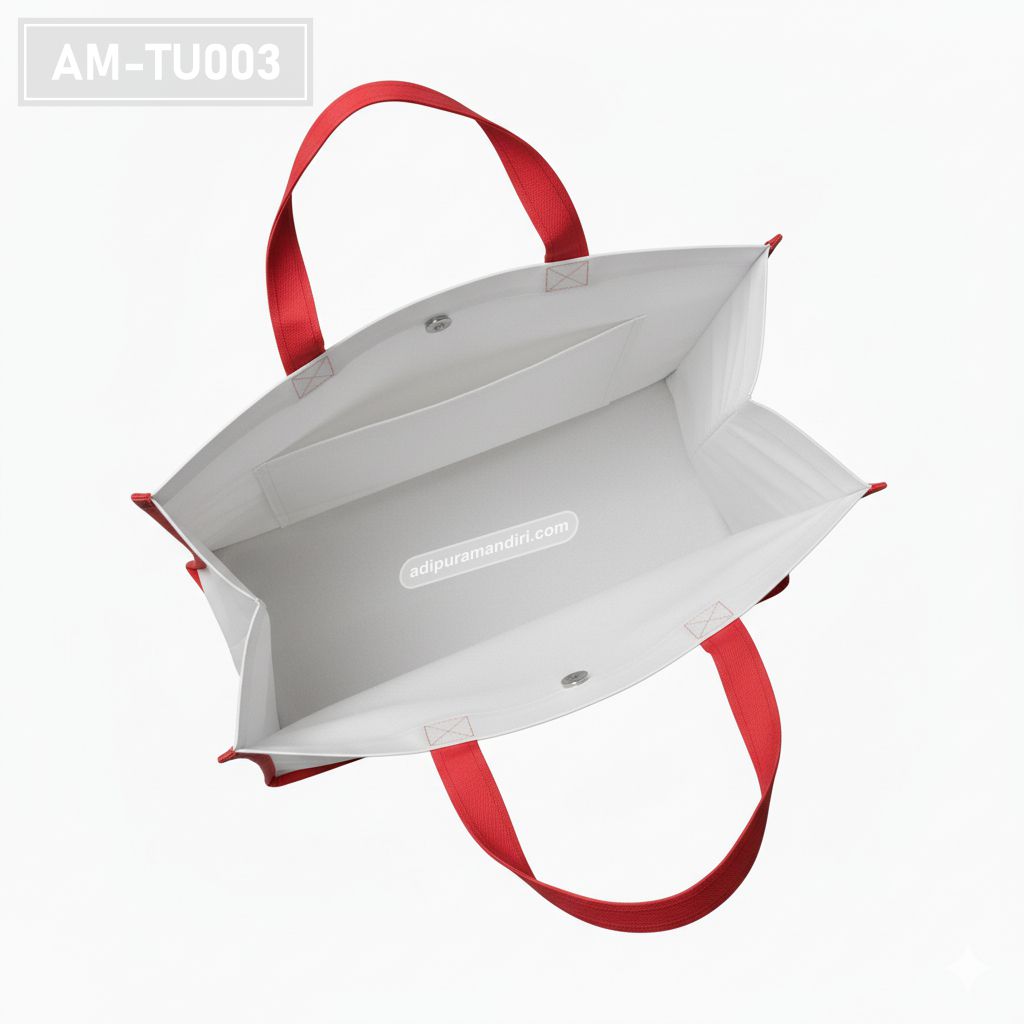 White Spunbond Tote Bag with Red Piping