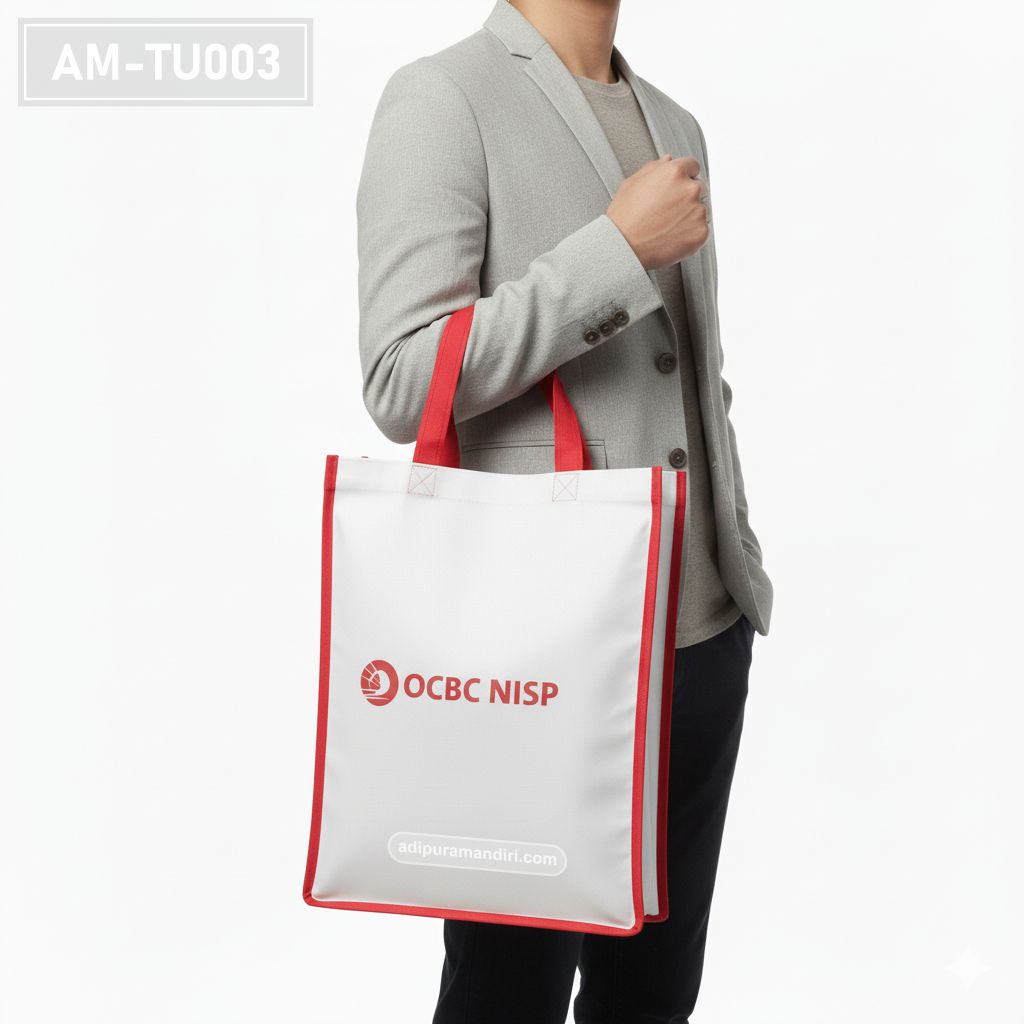 White Spunbond Tote Bag with Red Piping