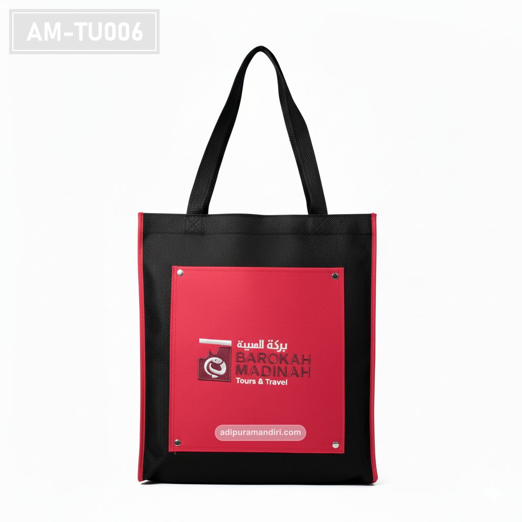 Black and Red Spunbond Travel Tote Bag