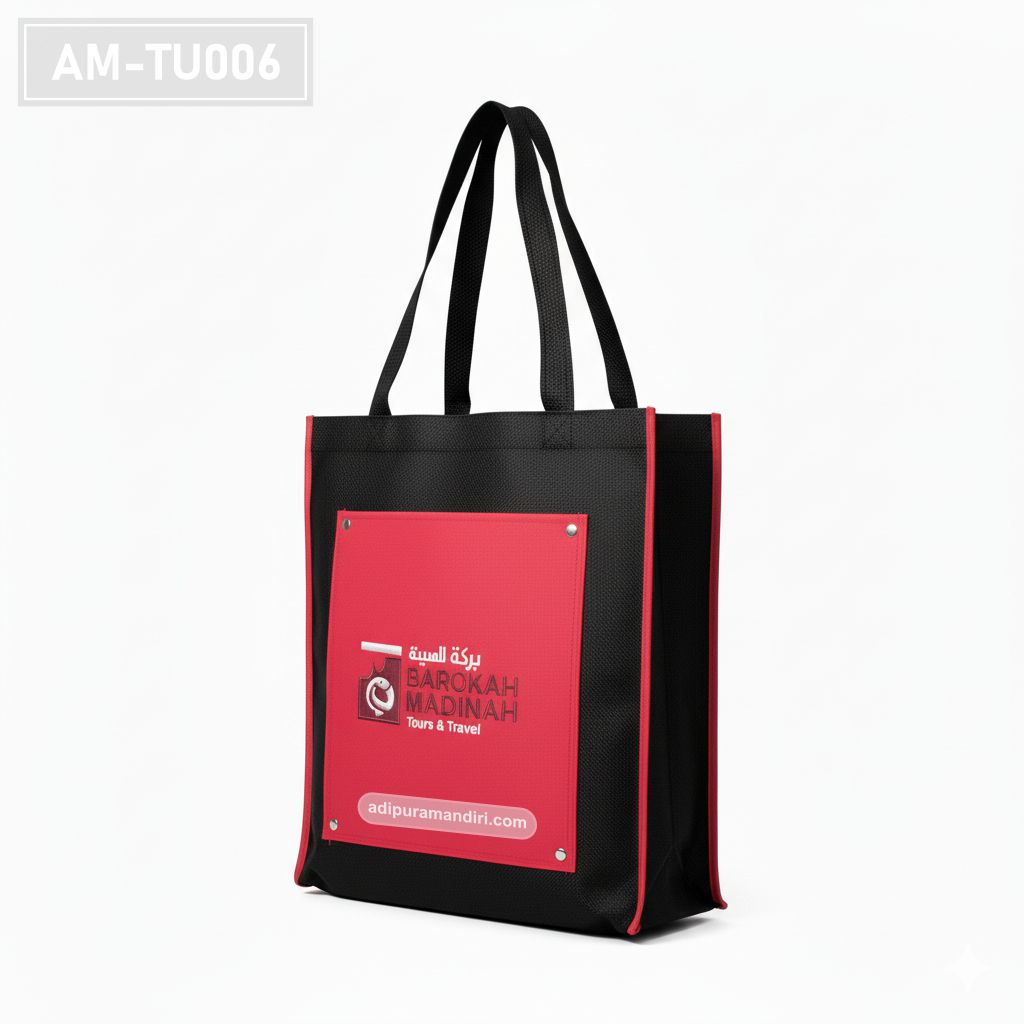Black and Red Spunbond Travel Tote Bag