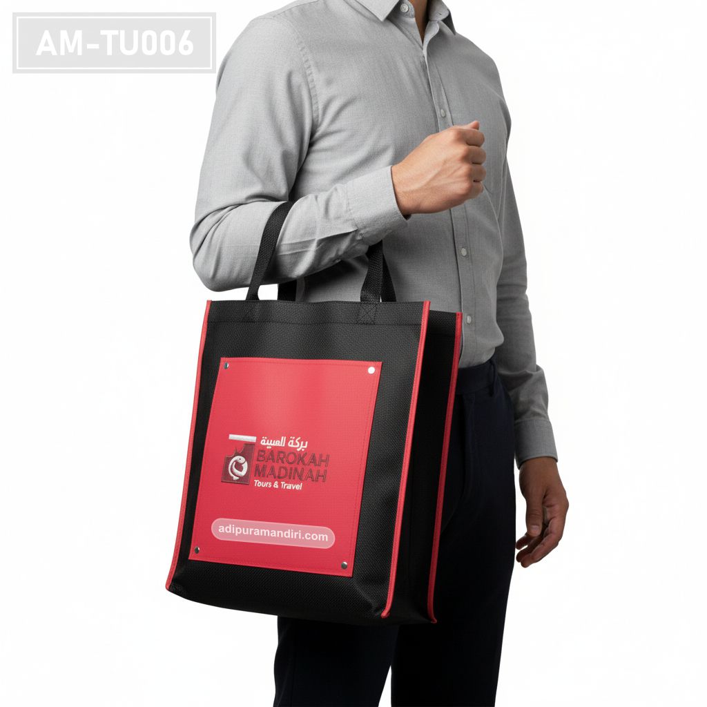 Black and Red Spunbond Travel Tote Bag