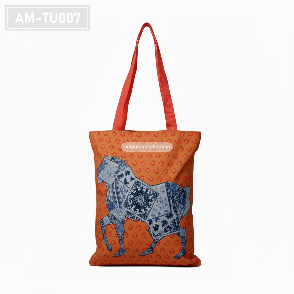 Orange Spunbond Tote Bag with Batik Horse Print
