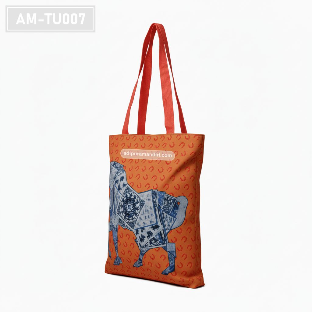 Orange Spunbond Tote Bag with Batik Horse Print