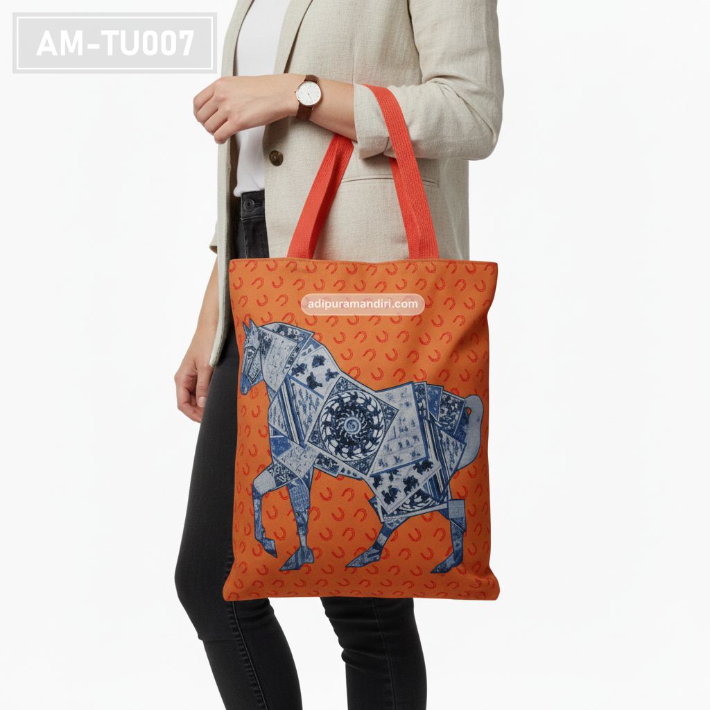 Orange Spunbond Tote Bag with Batik Horse Print