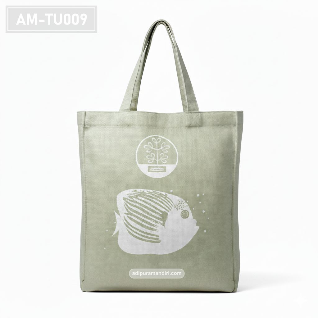 Sage Green Spunbond Tote Bag with Fish Print