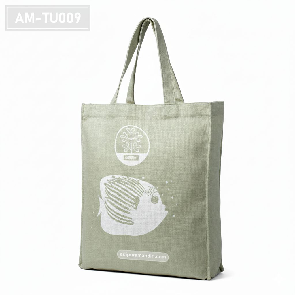 Sage Green Spunbond Tote Bag with Fish Print
