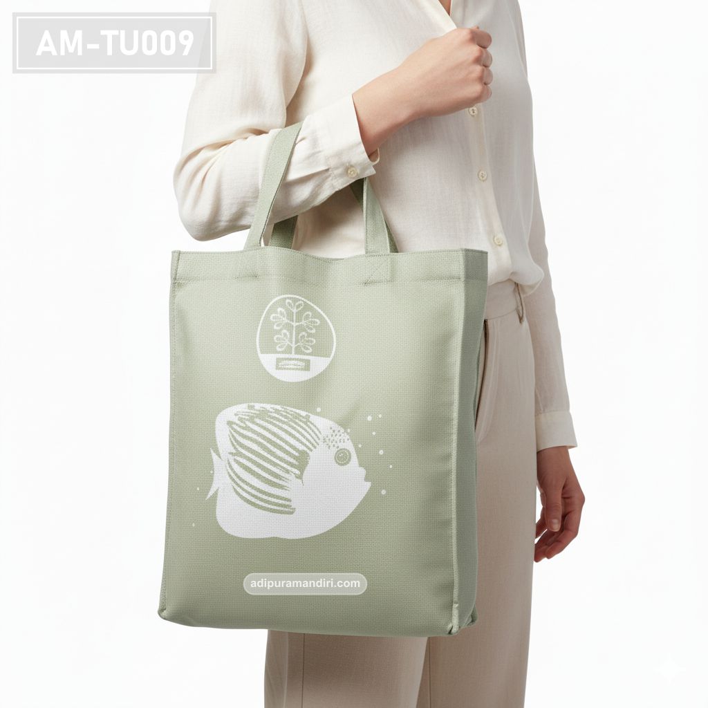 Sage Green Spunbond Tote Bag with Fish Print