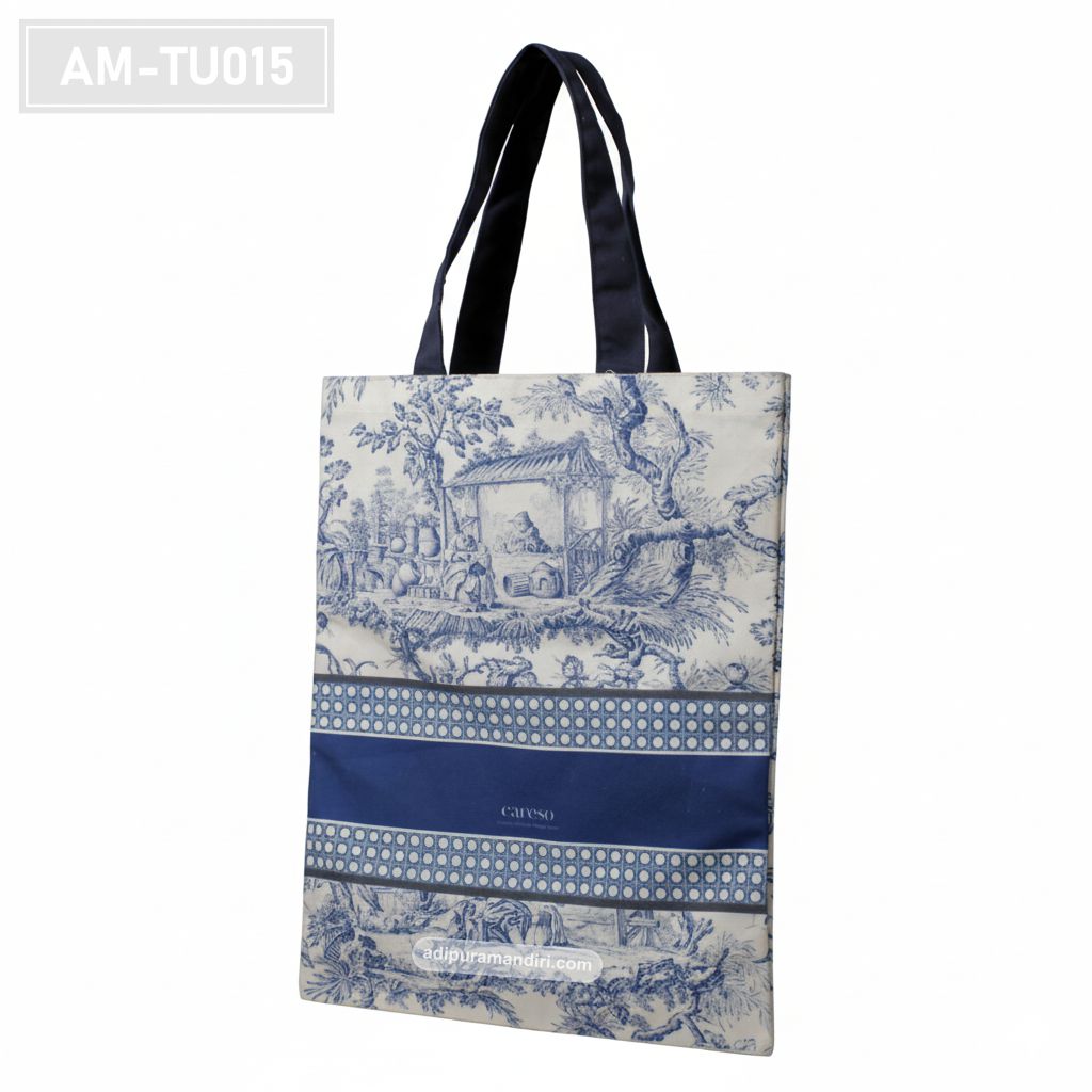 Blue Toile Patterned Spunbond Tote Bag