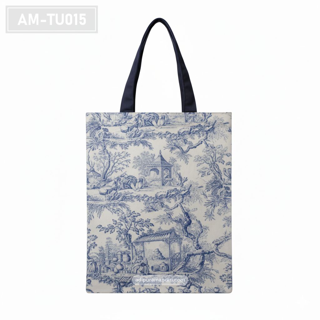 Blue Toile Patterned Spunbond Tote Bag