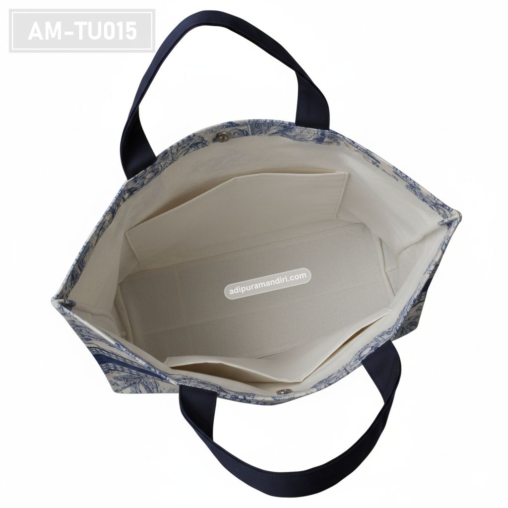 Blue Toile Patterned Spunbond Tote Bag