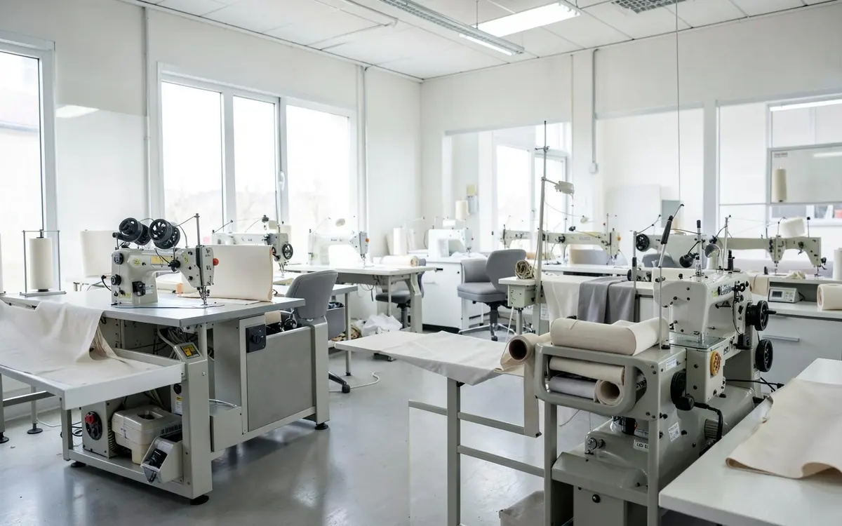 Fabric and sewing materials in a bag production setting